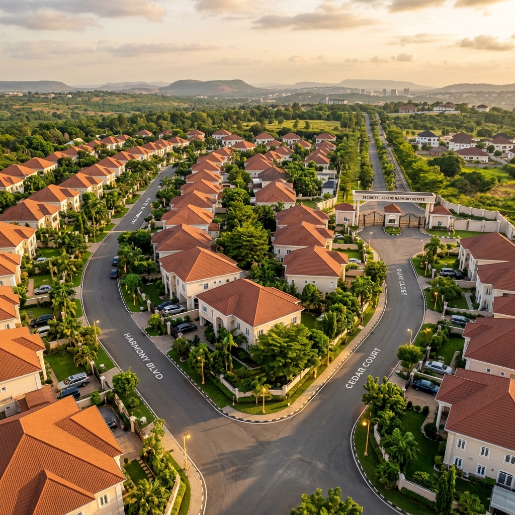 Aerial view of a modern Nigerian residential estate